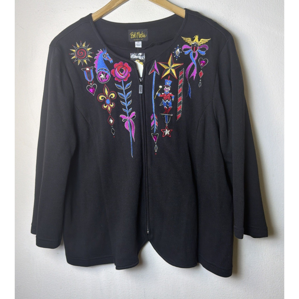 Bob Mackie Full Zip Sweater Cardigan Embroidered toy soldier christmas 2X NWT